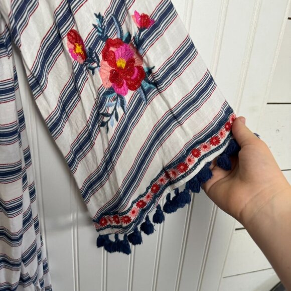 Glitzy Girlz Striped Full Length Duster Floral Embroidery, Pom Fringe I4 - Picture 4 of 6